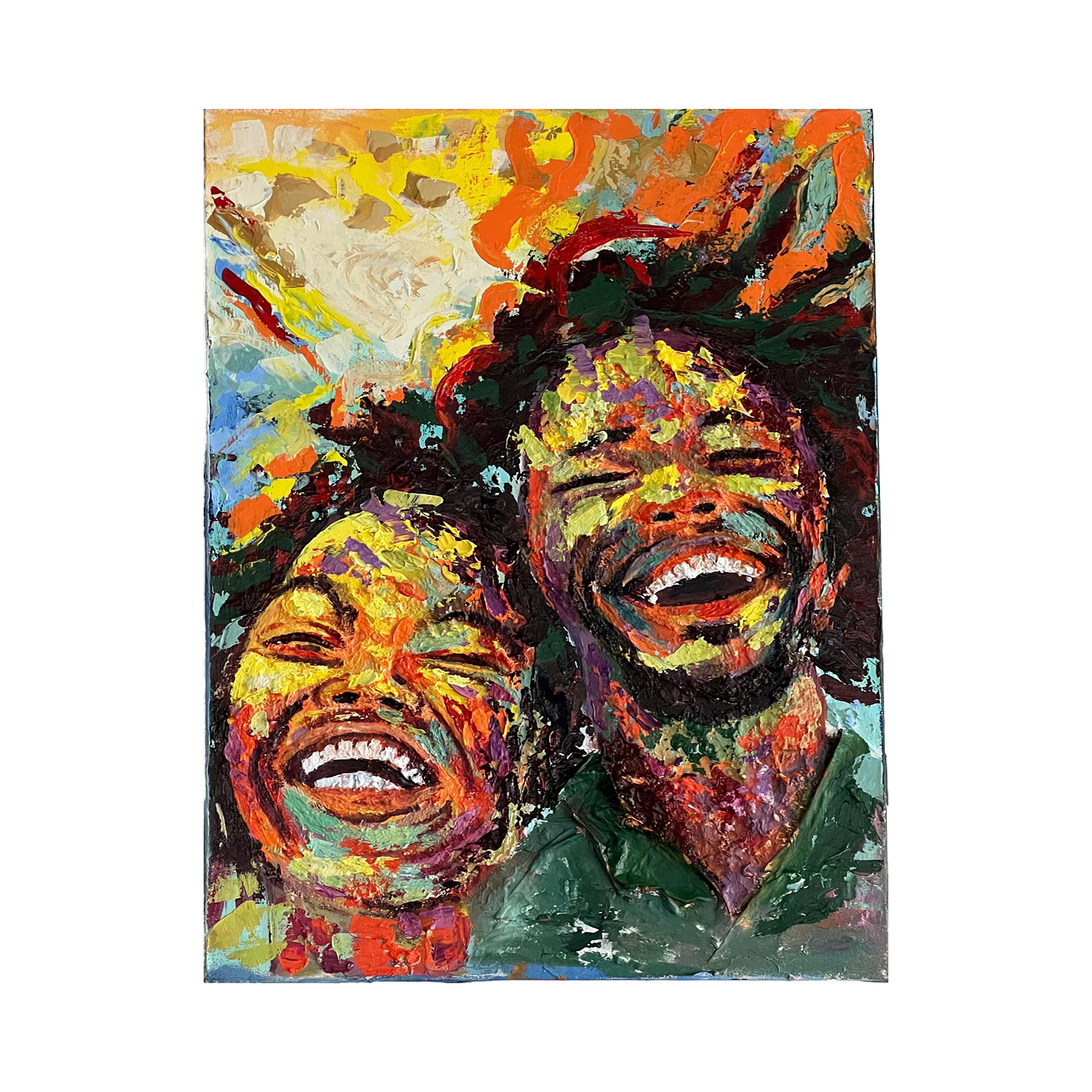 Head and shoulder image of two ecstatic people thrilled to be together