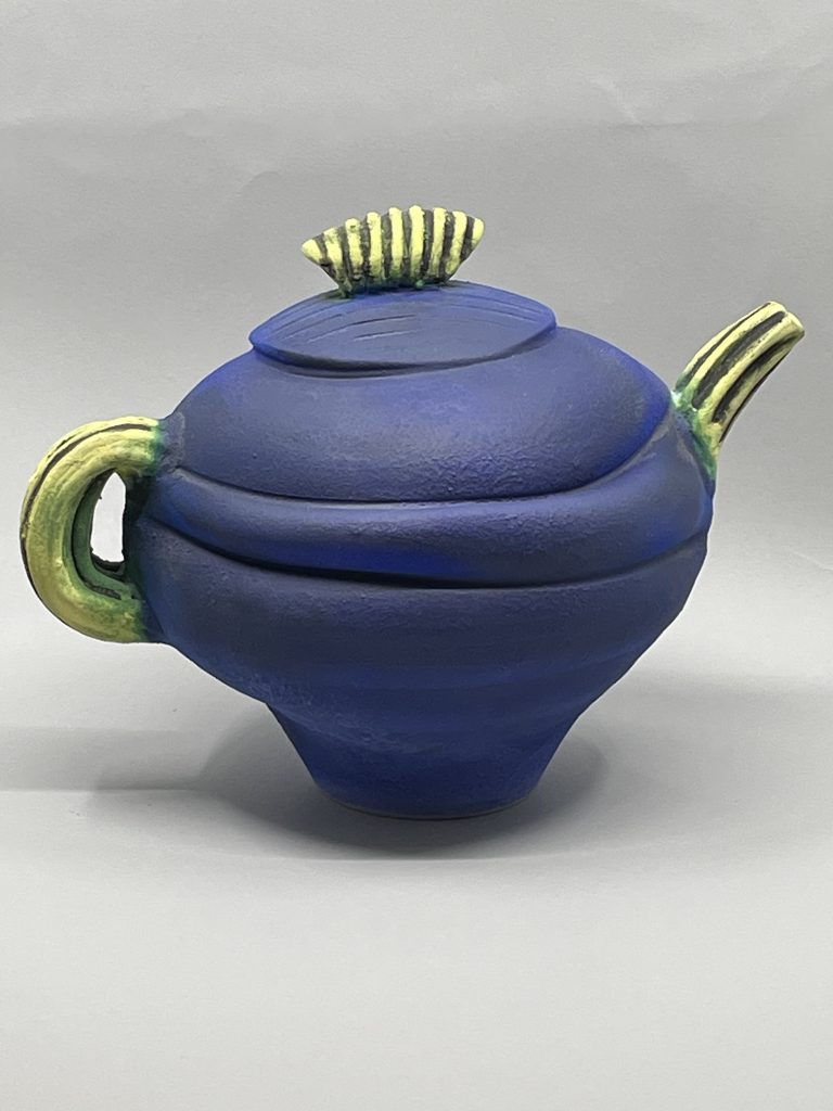 Blue waves sculpture teapot