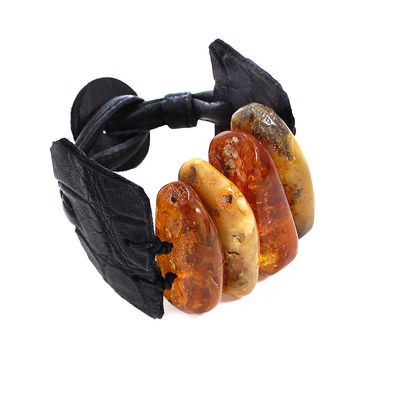 Leather Cuff with Massive Amber Stones