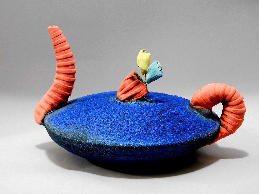 Blue sculpture teapot