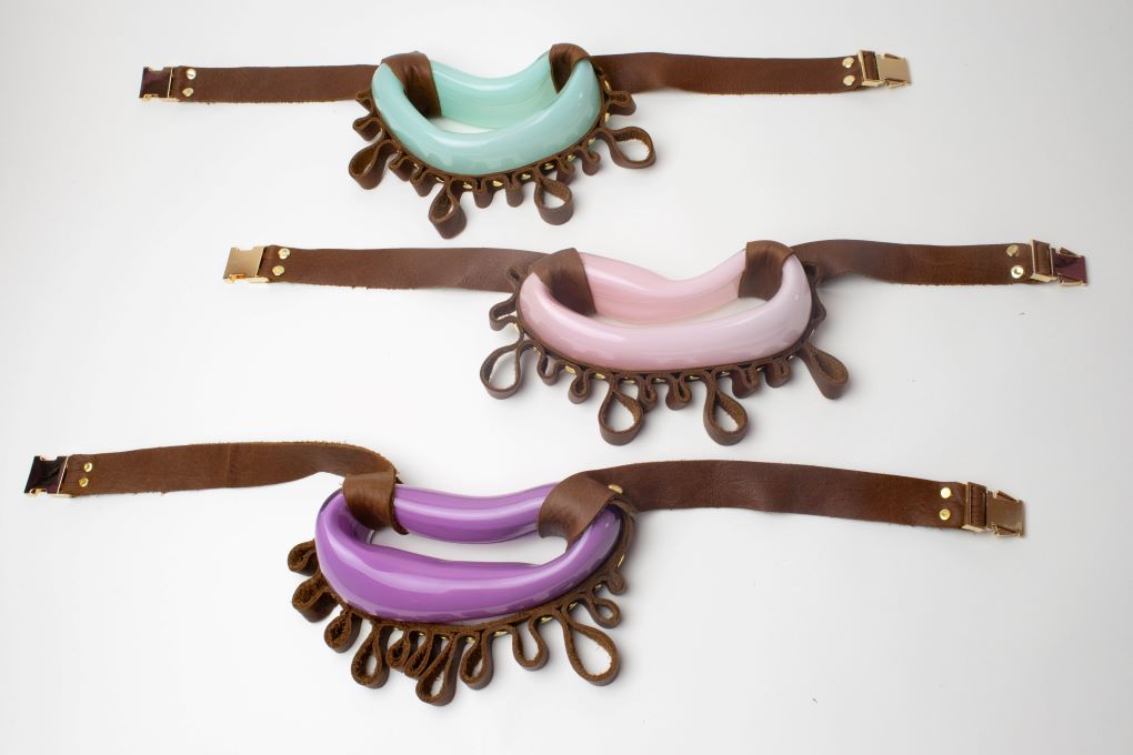 Ruffled Necklace Collection Brown Leather