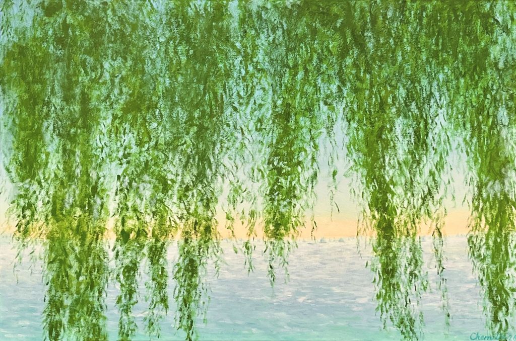 Lakeside View with Willow Tree