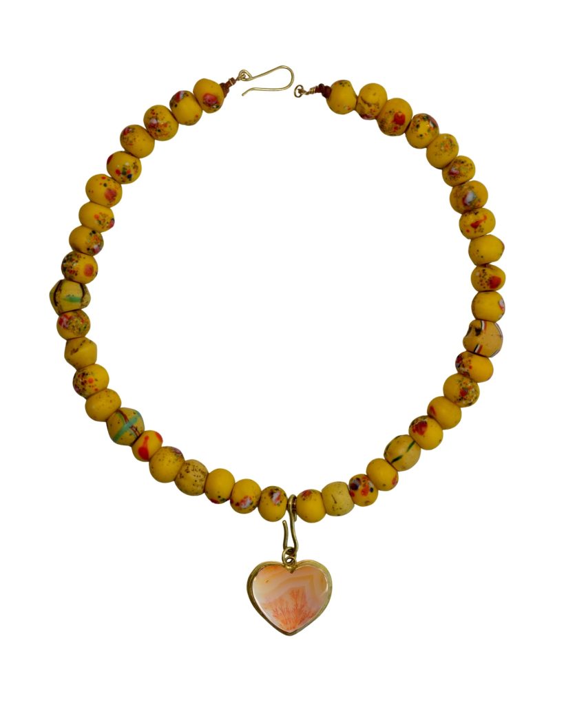 Dendritic Agate &amp; African Trade Bead Necklace