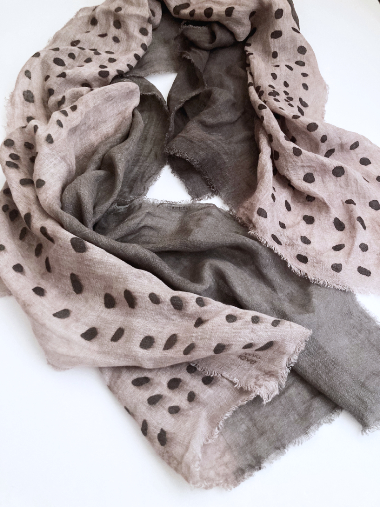 hand dyed linen scarf with dot print
