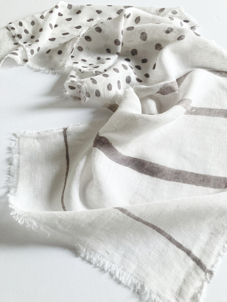 hand printed linen scarf with dots and stripes