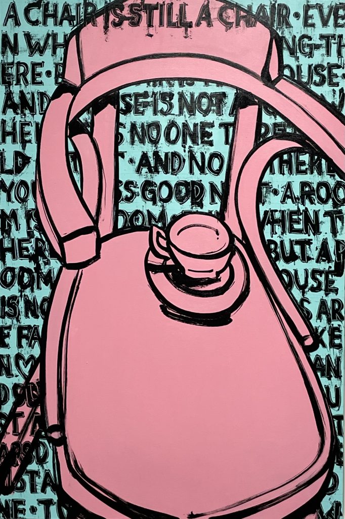 A Chair IS.Pink on Blue.36x24