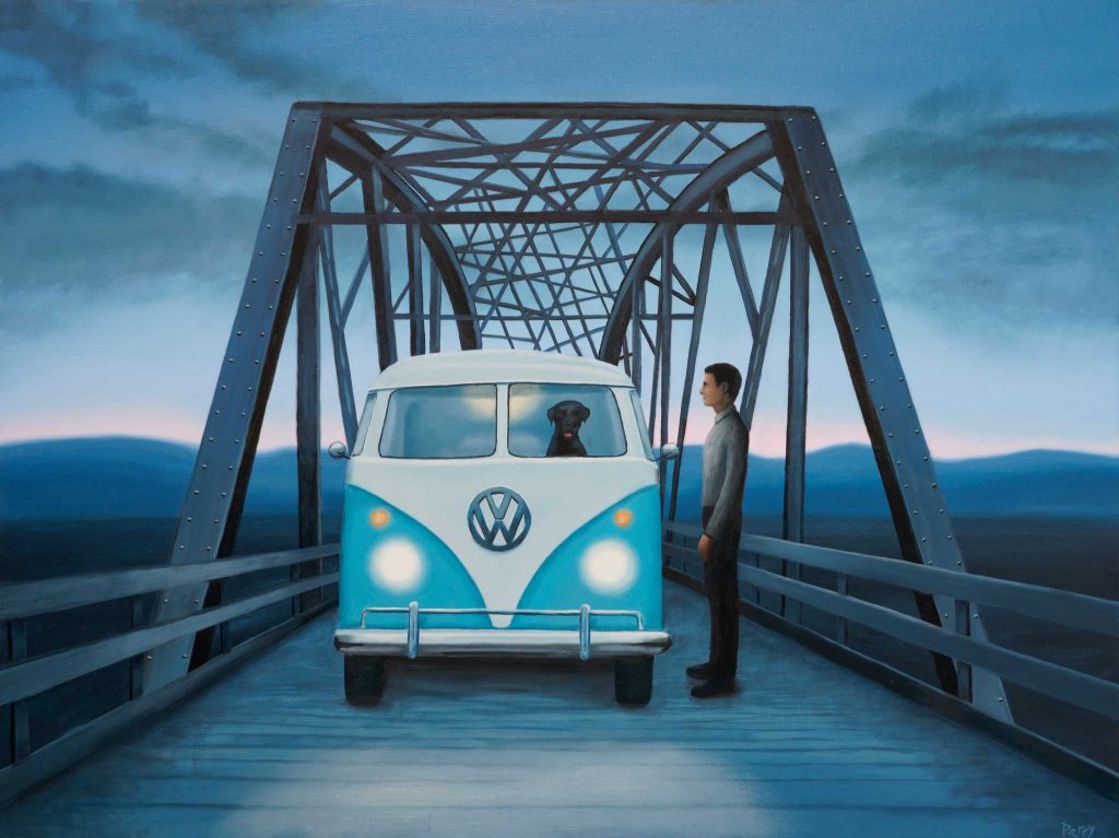 VW Bus with Dog and Human