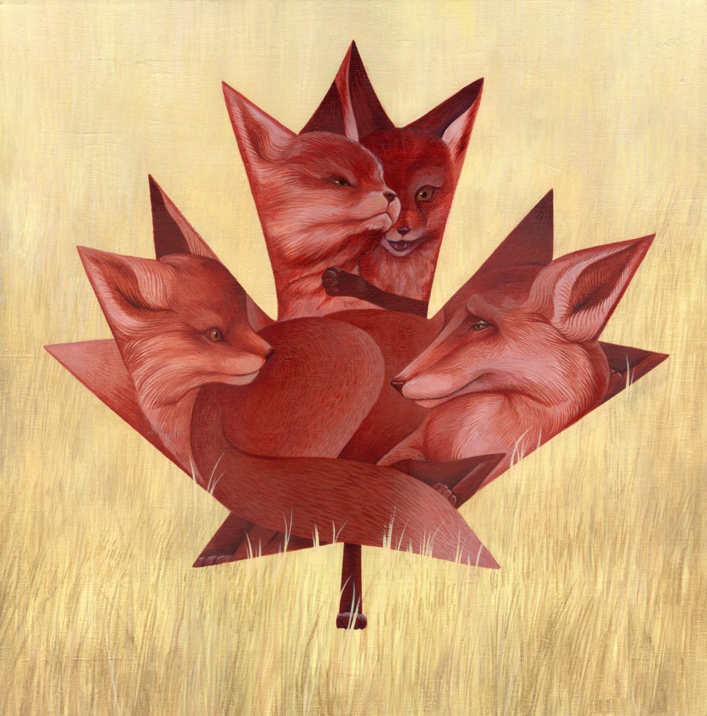 Red Fox Red Maple Leaf