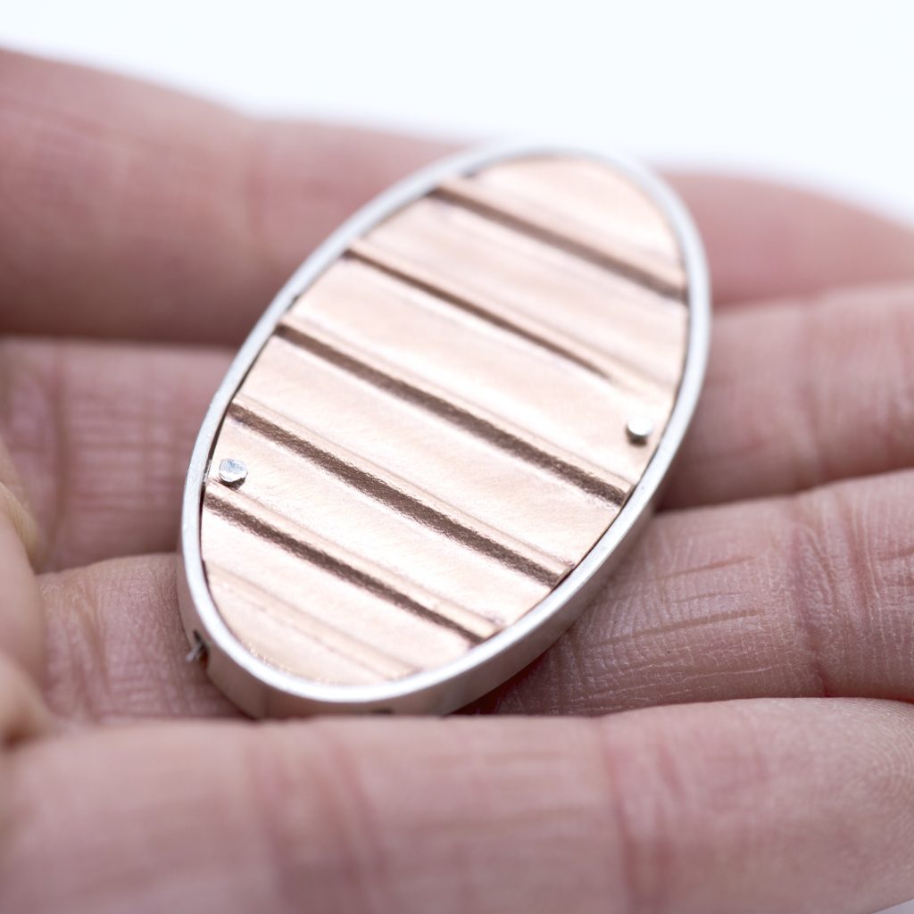 Copper Set in Fine Silver Oval Brooch 202501