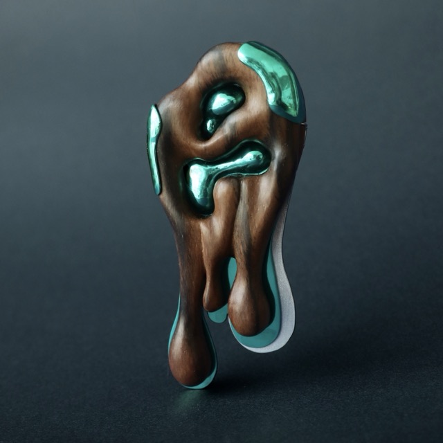 Drippy Wood Brooch (Blue)