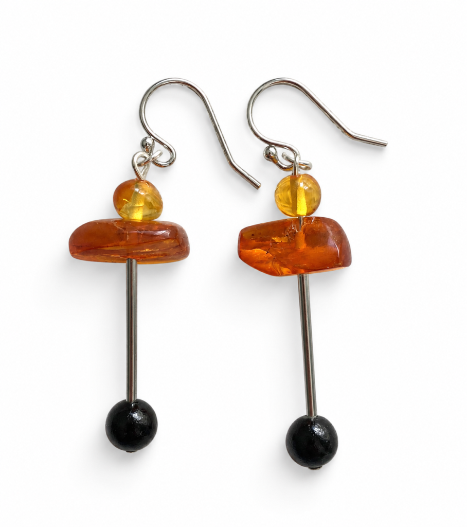 Sterling Silver Baltic Amber Dangle Earrings