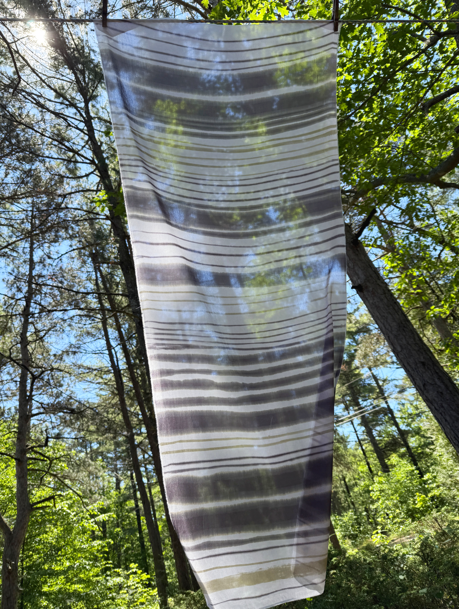 silk and cotton scarf, hand painted with botanical inks